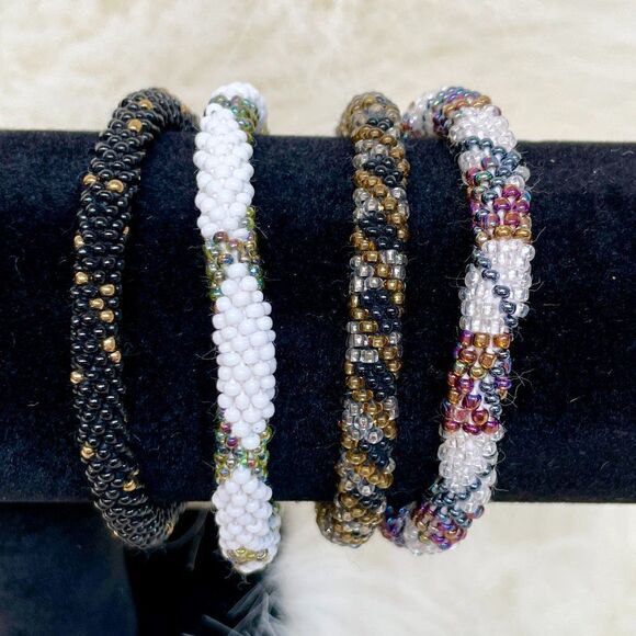 HAND CRAFTED in Nepal Beaded Bracelets (set of 4) BRONZ2 - Picture 1 of 3